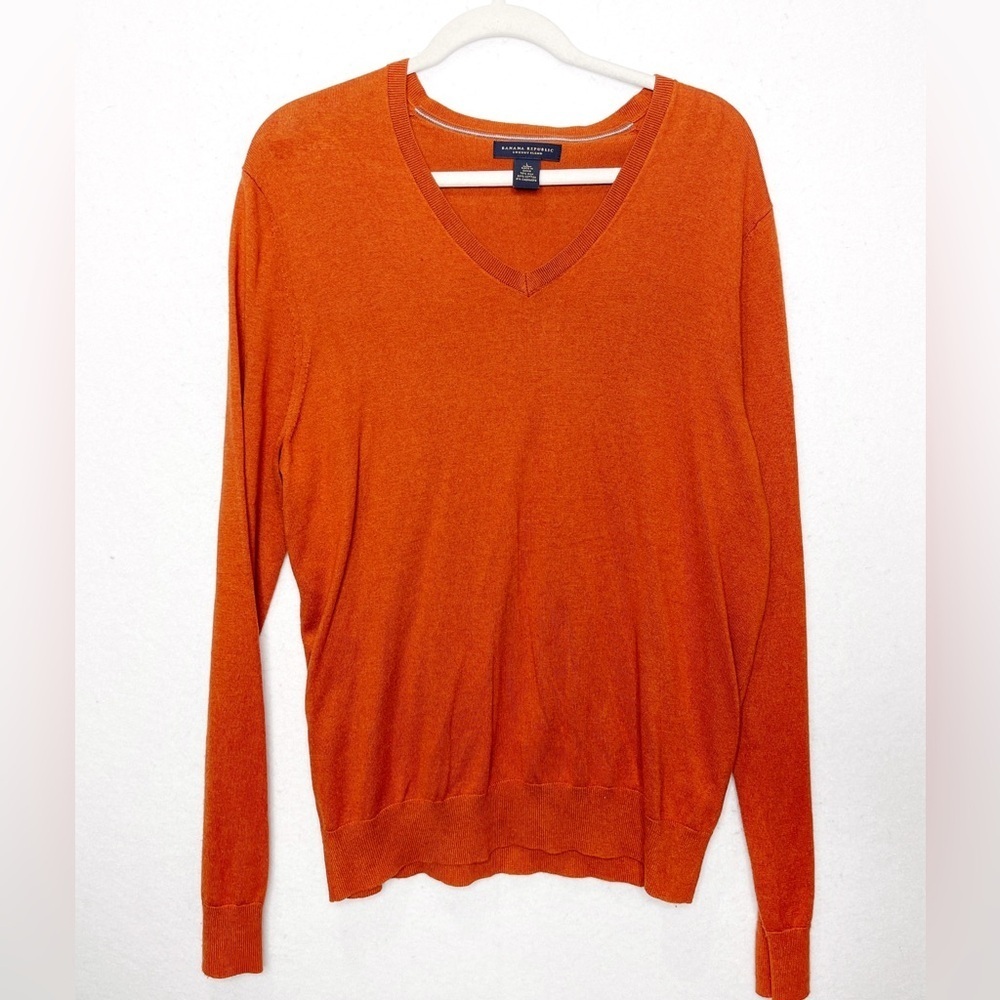 Banana Republic Luxury Brand V-Neck Silk Cashmere Cotton Blend Sweater Orange